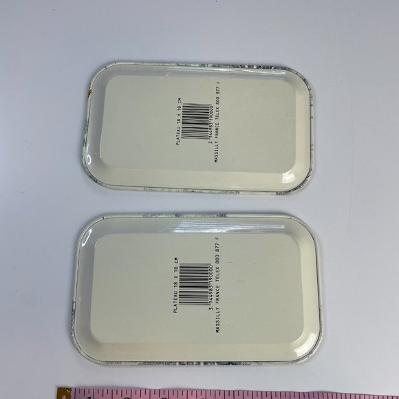 Vintage MASSILY Stamped Metal Outdoor Duck Pond Wood Scene Snack Trays Set of 2 - Picture 7 of 10